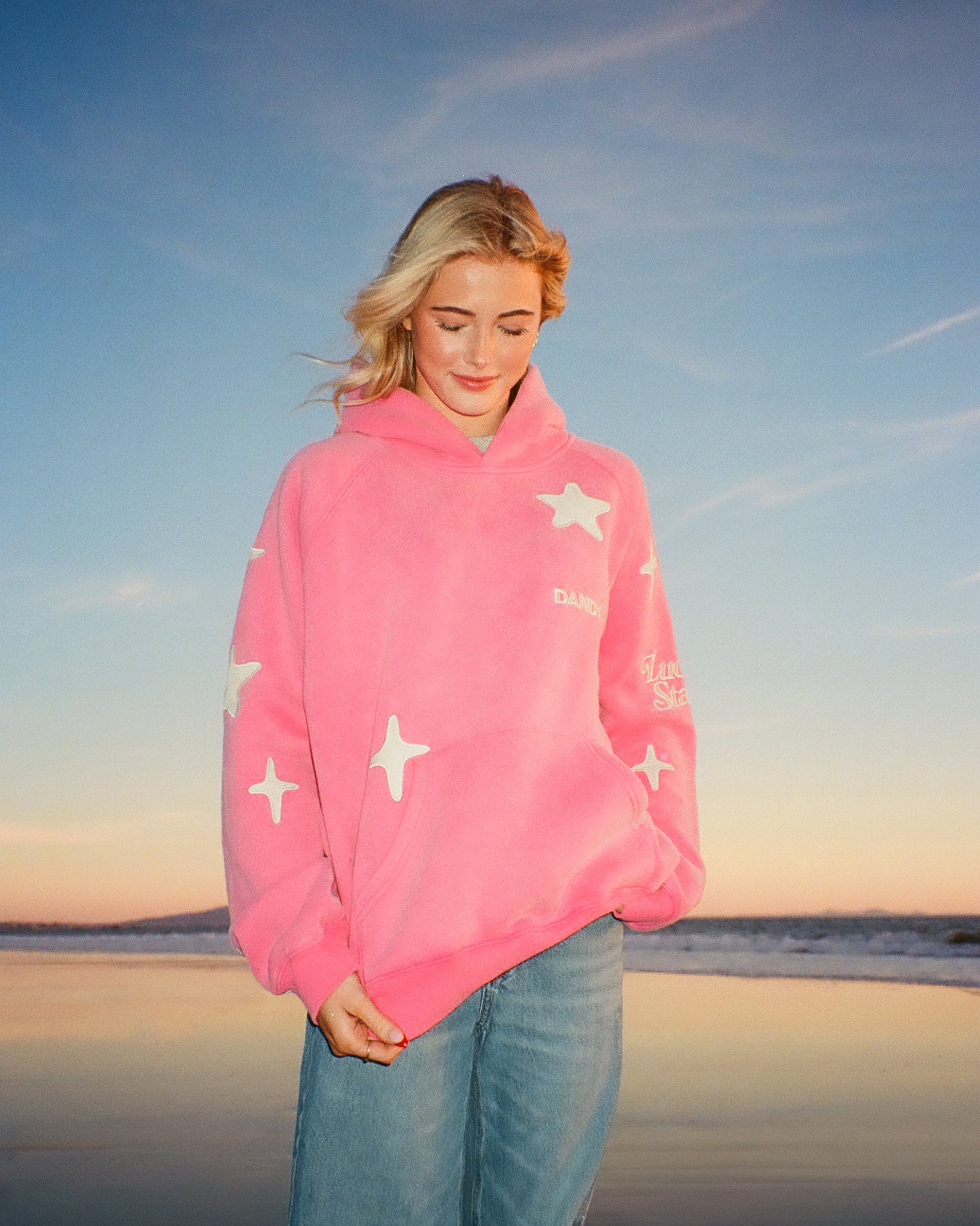 Lucky Stars Oversized Lux Hoodie in Vintage Washed Pink